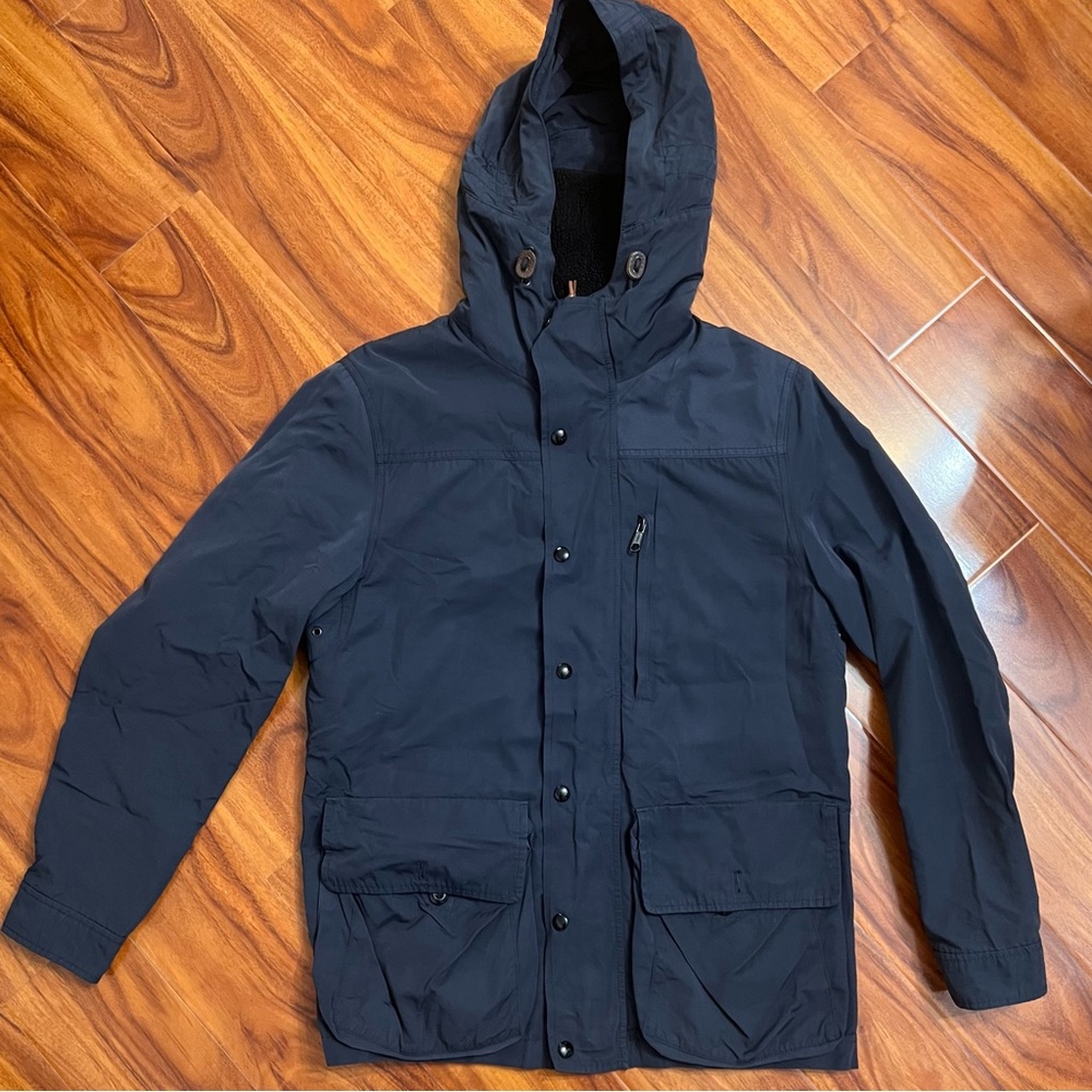 J. Crew Dark Blue Hooded Raincoat